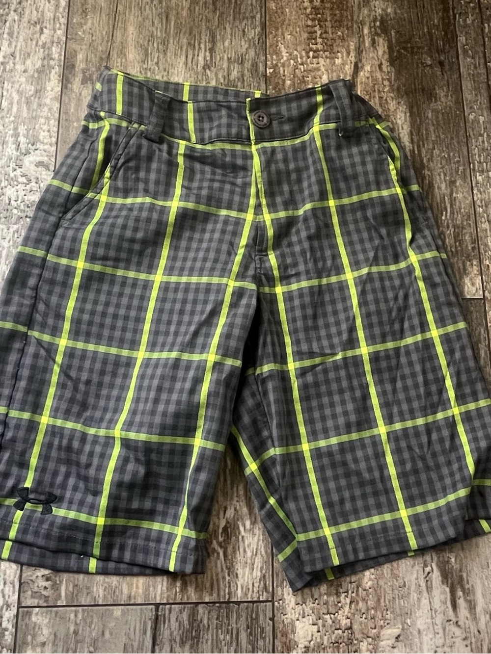Under Armour Gray Plaid Shorts with Neon Green Windowpane